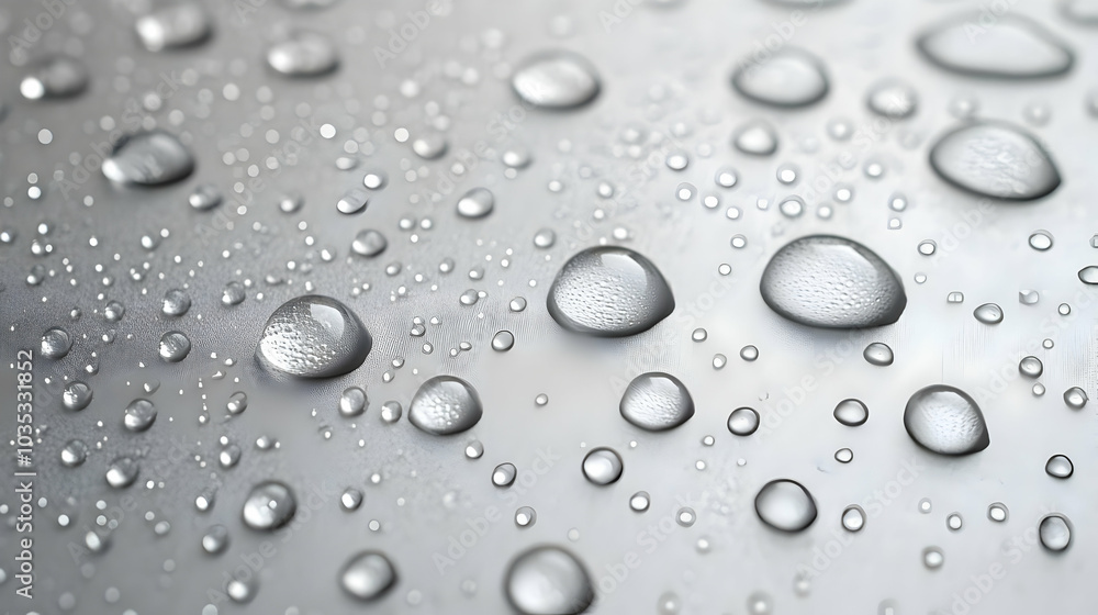 Water Droplets on a Smooth, Silver Surface - Macro Photography with Stunning Detail Water Droplets on a Smooth, Silver Surface - Macro Photography with Stunning Detail