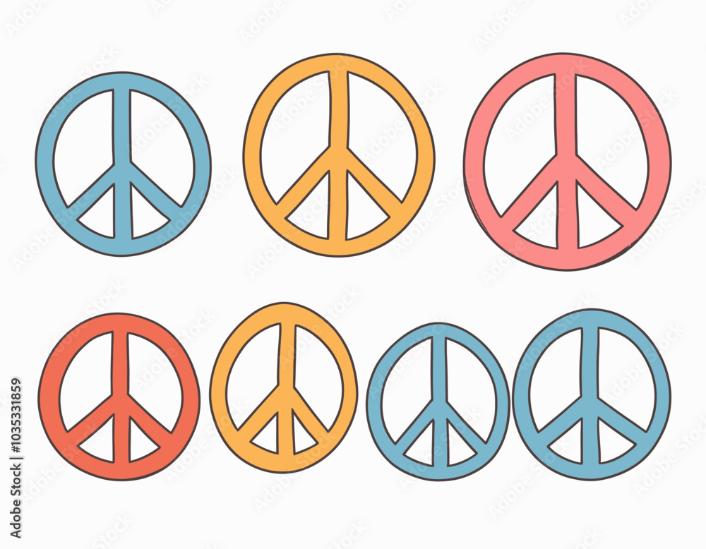 set of peace signs isolated on a white background set of peace signs isolated on a white background