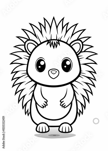 Cute kawaii echidna in minimalist style for children's coloring book on white background, perfect for fun educational activities 