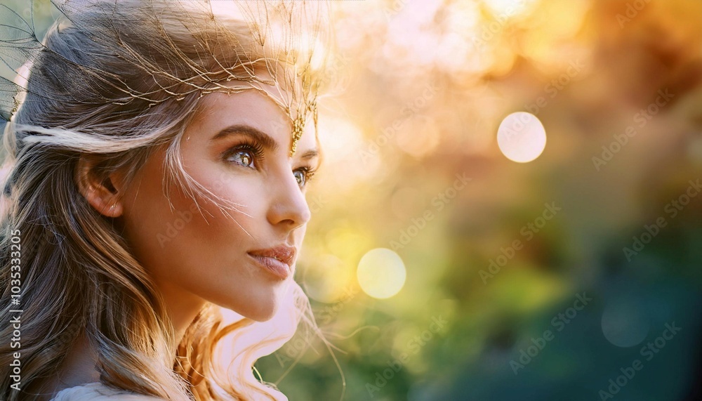 Close-Up of a Nymph, Showcasing Its Ethereal Beauty and Fantasy Elements Close-Up of a Nymph, Showcasing Its Ethereal Beauty and Fantasy Elements