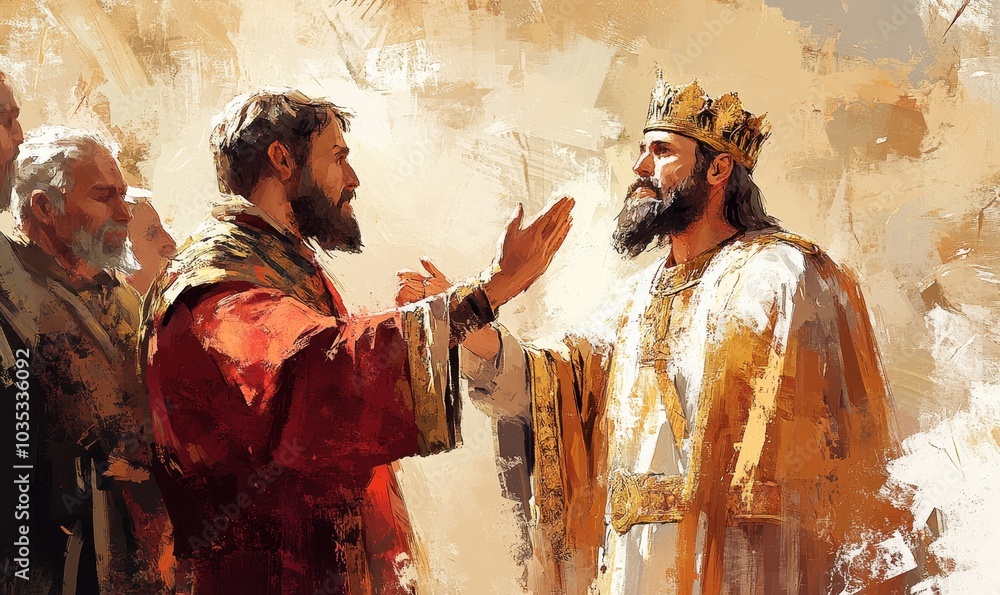 Fototapeta premium David is anointed king 1 Samuel 16. Digital illustration, Generative AI