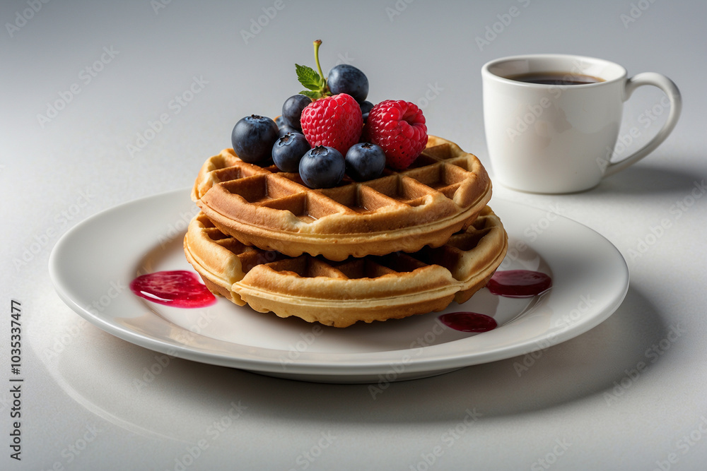 Waffles served on a white plate isolated on a white background Waffles served on a white plate isolated on a white background