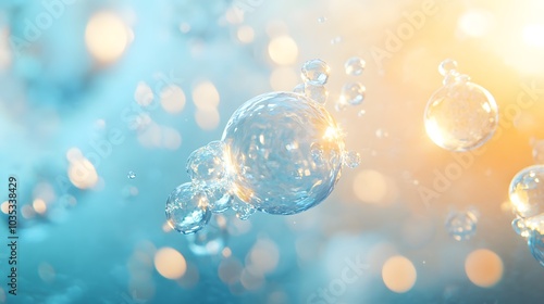 Water Drops Suspended in Air with a Blue and Orange Background