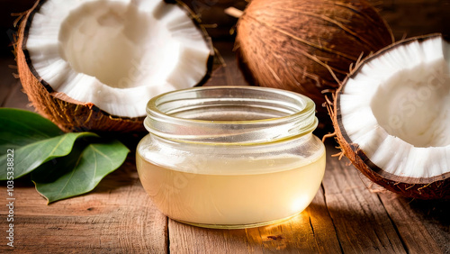 Natural organic coconut oil in a glass jar