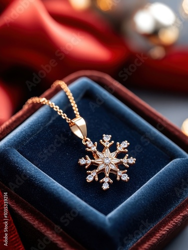 Elegant Snowflake Necklace on Velvet Jewelry Box