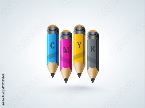 Logo CMYK Printing theme. Colored pencils. Template design vector. White background.