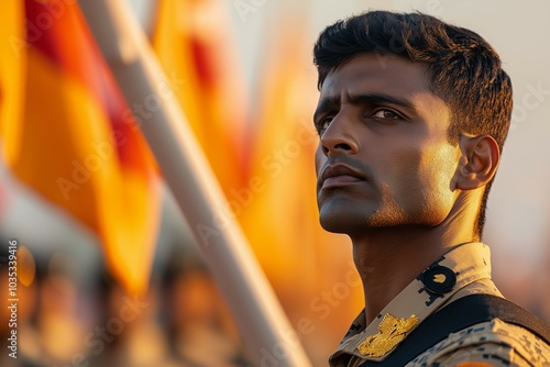 Indian Soldier Demonstrating Strength and Dedication During National Ceremony photo