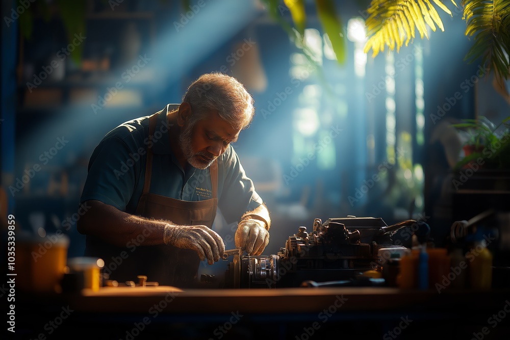 Skilled Indian Factory Worker Focused on Precision Work in an Industrial Environment