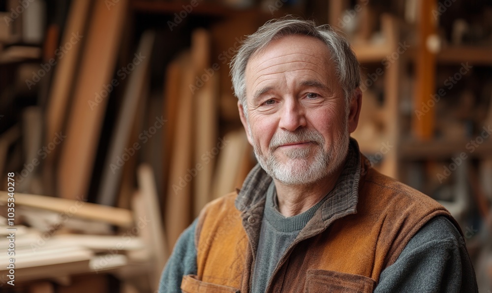 Mature male carpenter in his workshop, Generative AI Mature male carpenter in his workshop, Generative AI