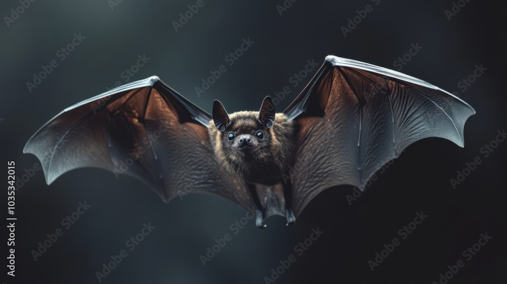 Obraz premium A single bat in mid-flight, rendered with a minimalistic approach, wings at full span 