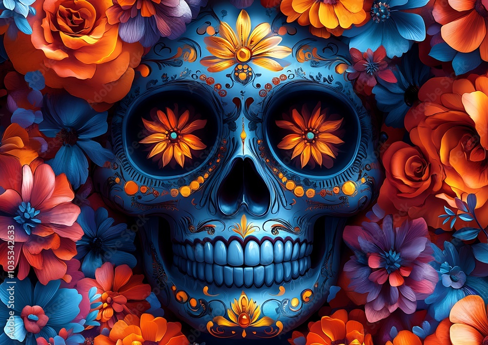 a skull with flowers around it
a skull with flowers around it