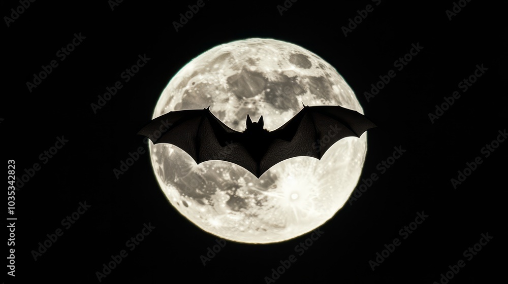A single bat in the middle of a full moon, minimalist style A single bat in the middle of a full moon, minimalist style