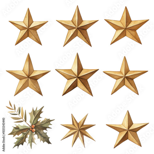 Whimsical Watercolor Christmas Star Clipart Tree Topper for Festive Holiday Designs