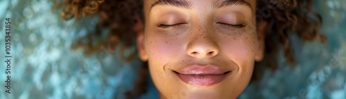 Wallpaper Mural Woman relaxing with a serene expression on her face, peaceful atmosphere. Torontodigital.ca