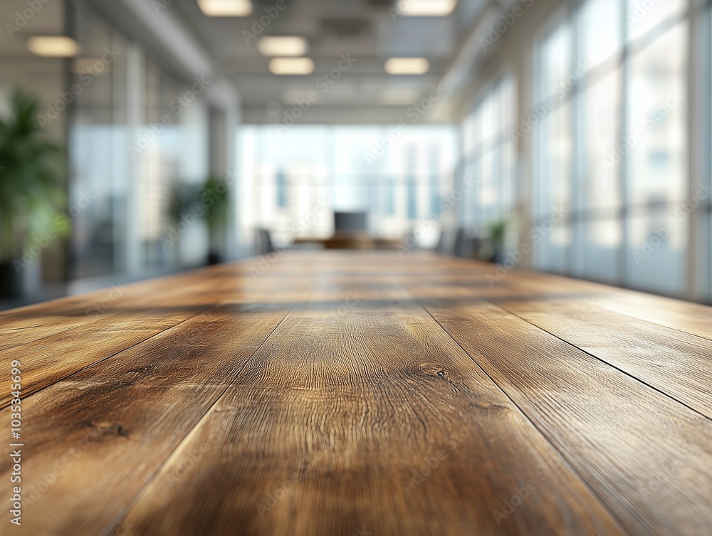 Empty table with blurred office background