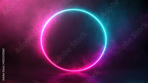 Wallpaper Mural neon circle frame with intricate patterns and designs etched into the glowing surface. Torontodigital.ca