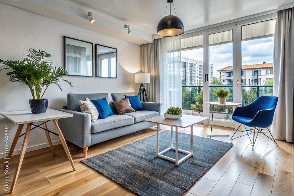Cozy Studio Apartment with Modern Furniture and Balcony Views for Interior Design Inspiration Cozy Studio Apartment with Modern Furniture and Balcony Views for Interior Design Inspiration