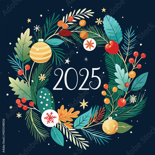 set of elegant Merry Christmas and New Year 2025 cards with pine wreaths, mistletoe, and winter plant designs. Let me know if you'd like any changes or if you need anything else!