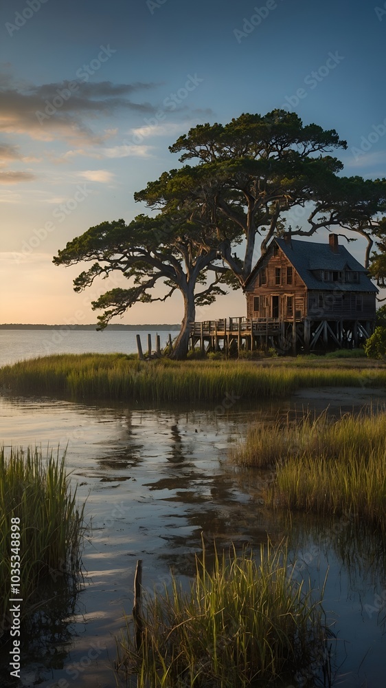 Obraz premium sunset over the lake