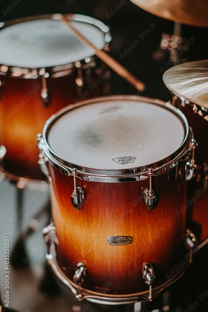 Close-Up View of Acoustic Drum Set with Shallow Depth of Field. Professional Music Instrument Close-Up View of Acoustic Drum Set with Shallow Depth of Field. Professional Music Instrument