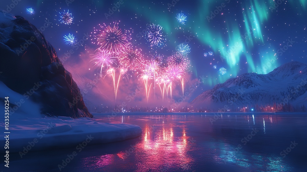 Breathtaking Outdoor Fireworks Display Over New Year's Celebration Breathtaking Outdoor Fireworks Display Over New Year's Celebration