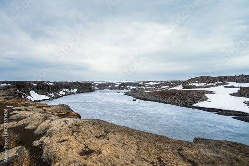 iceland landscape, views of the Dettifoss waterfall, Iceland