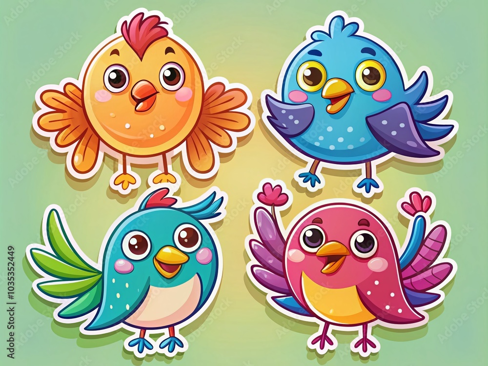 Cute Colorful Bird Stickers Set - Funny Flat Birds Collection for Creative Projects and Decor Cute Colorful Bird Stickers Set - Funny Flat Birds Collection for Creative Projects and Decor