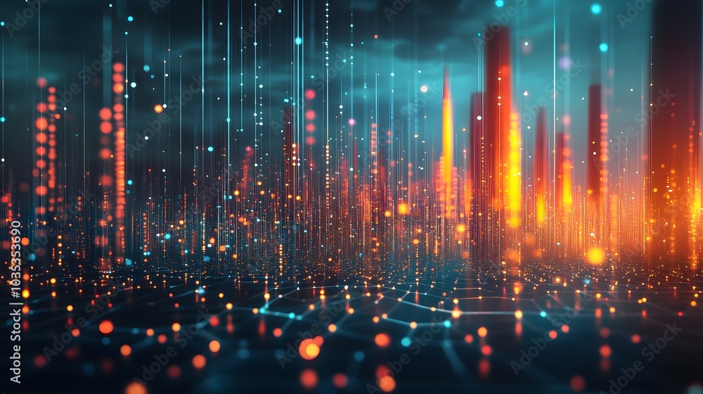 Smart city and abstract dot point connect with gradient line. Smart city and abstract dot point connect with gradient line.