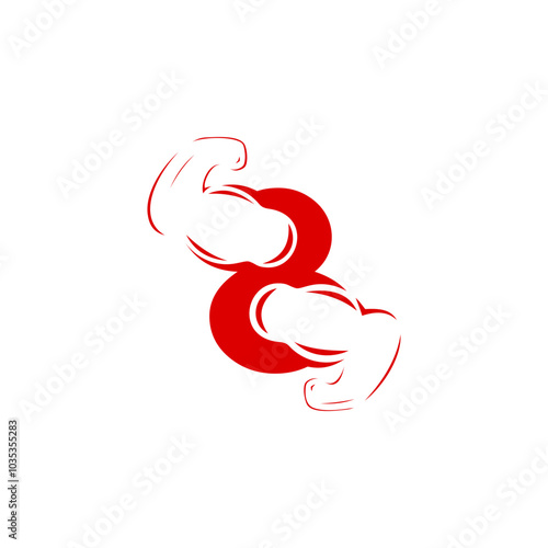 A combination logo between fitness hands with letters, numbers, alphabet, initials with a red base color for business purposes and others