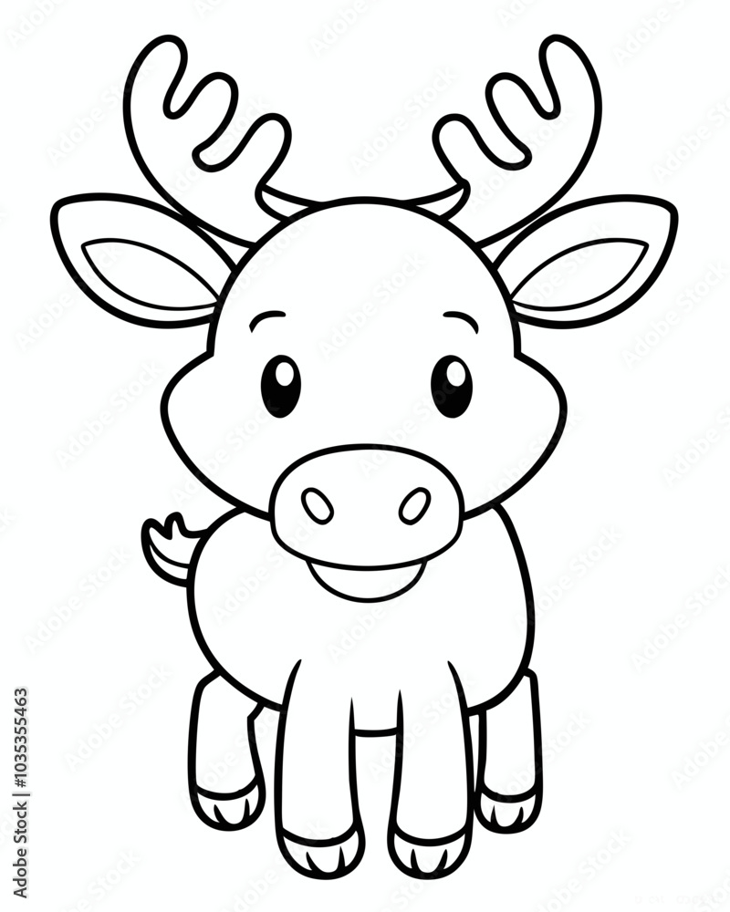 Minimalist black and white kawaii moose illustration for children's coloring book on a white background, featuring simple and cute design elements perfect for kids and art projects
Minimalist black and white kawaii moose illustration for children's coloring book on a white background, featuring simple and cute design elements perfect for kids and art projects