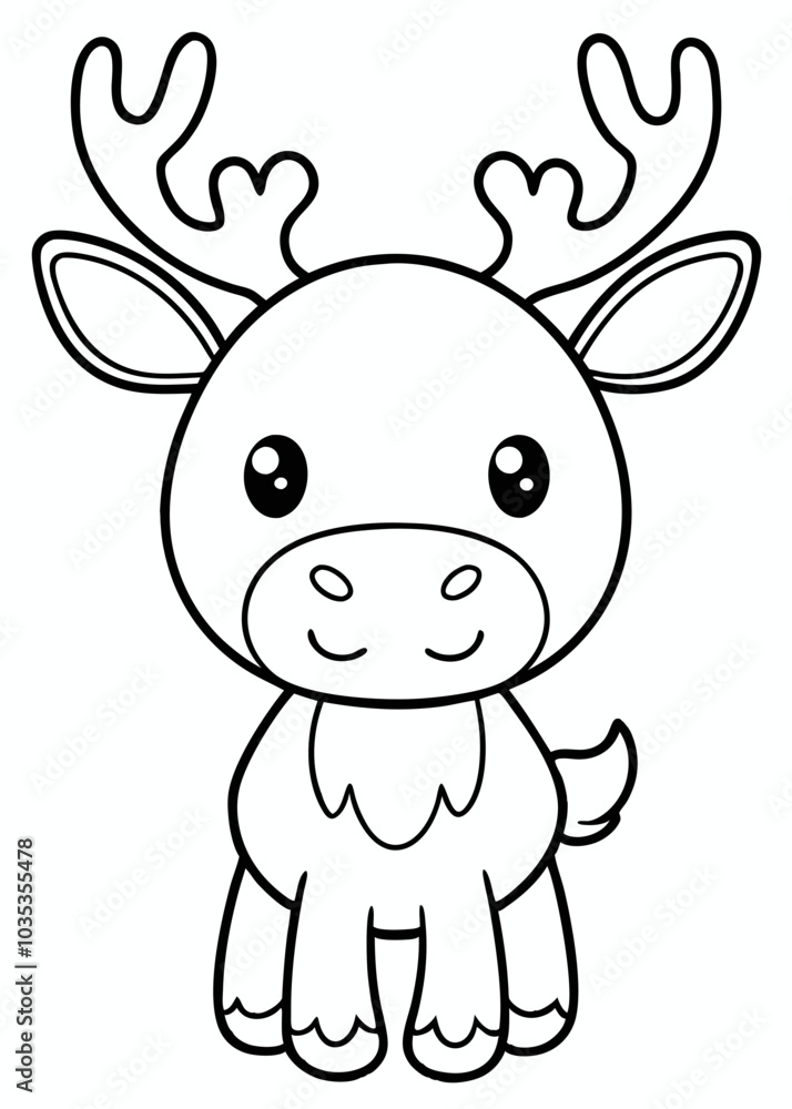 Minimalist black and white kawaii moose illustration for children's coloring book on a white background, featuring simple and cute design elements perfect for kids and art projects
Minimalist black and white kawaii moose illustration for children's coloring book on a white background, featuring simple and cute design elements perfect for kids and art projects