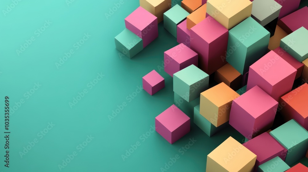 Colorful Cubes Scattered on a Teal Surface Colorful Cubes Scattered on a Teal Surface