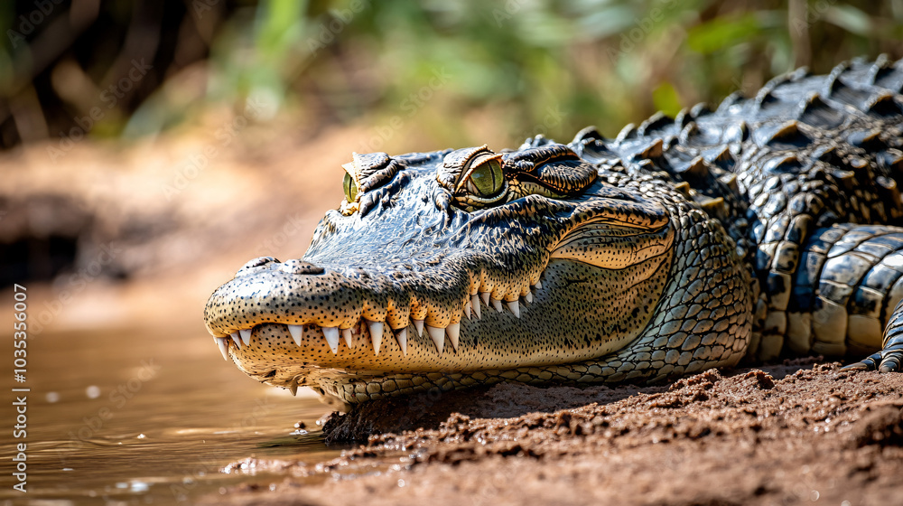 Fototapeta premium A crocodile resting on the riverbank