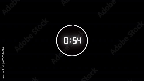 One minute countdown animation from 60 seconds to 0 seconds on a transparent background, One minute countdown timer with alpha channel
 photo