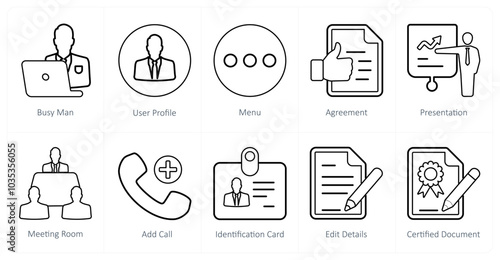 A set of 10 mix icons as busy man, user profile, menu