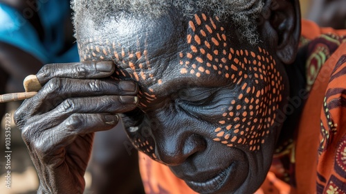 Dinka tribal scarification rituals, marking life stages and identity with intricate, culturally significant patterns photo