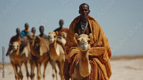 Somali camel nomadic life, where herders travel vast distances with their camels, relying on ancient knowledge of the desert