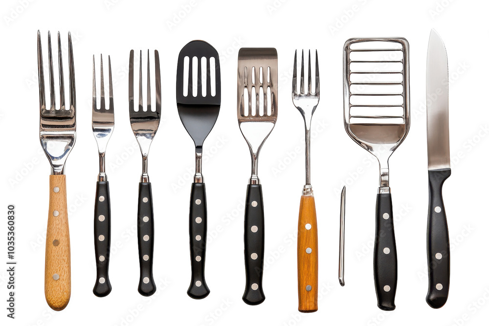 Heavy-Duty BBQ Utensils with Ergonomic Handles for Comfortable Gripping Isolated on Transparent Background Heavy-Duty BBQ Utensils with Ergonomic Handles for Comfortable Gripping Isolated on Transparent Background