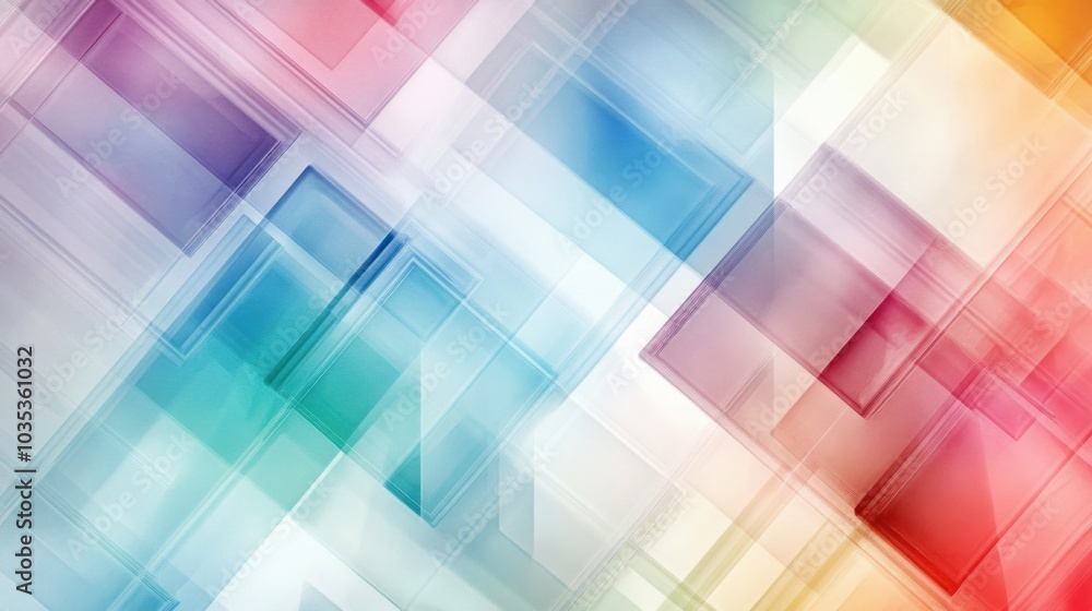 Abstract design with overlapping, transparent squares in various colors, creating depth Abstract design with overlapping, transparent squares in various colors, creating depth