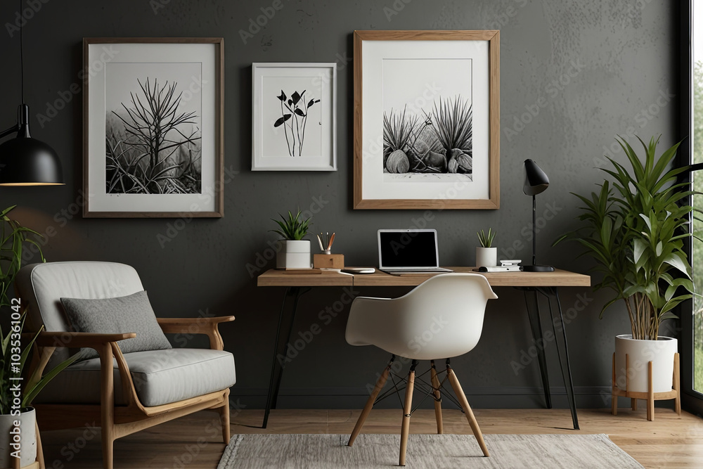 Fototapeta premium Scandinavian-Inspired Home Office Sleek Design and Minimalist Aesthetic