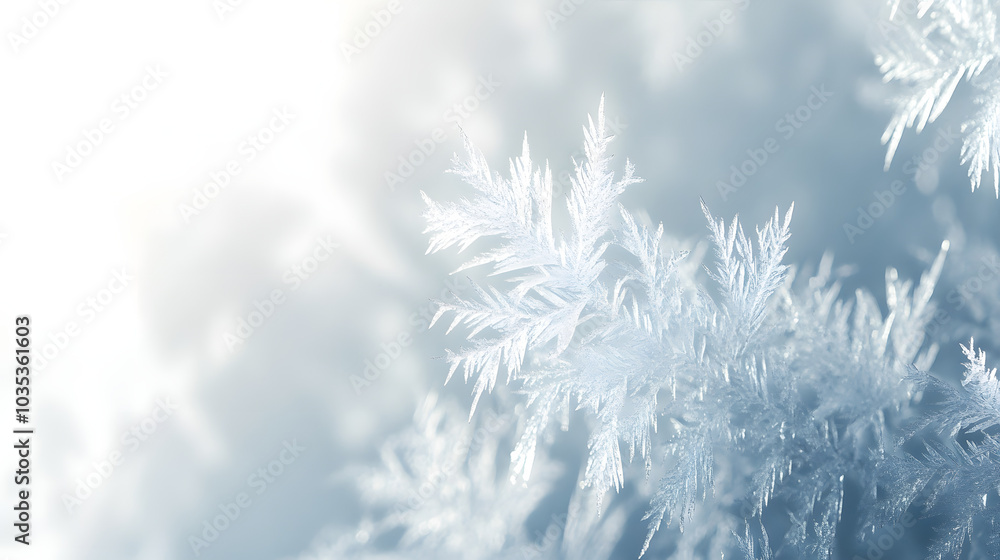 Frosty snowflakes in soft morning light