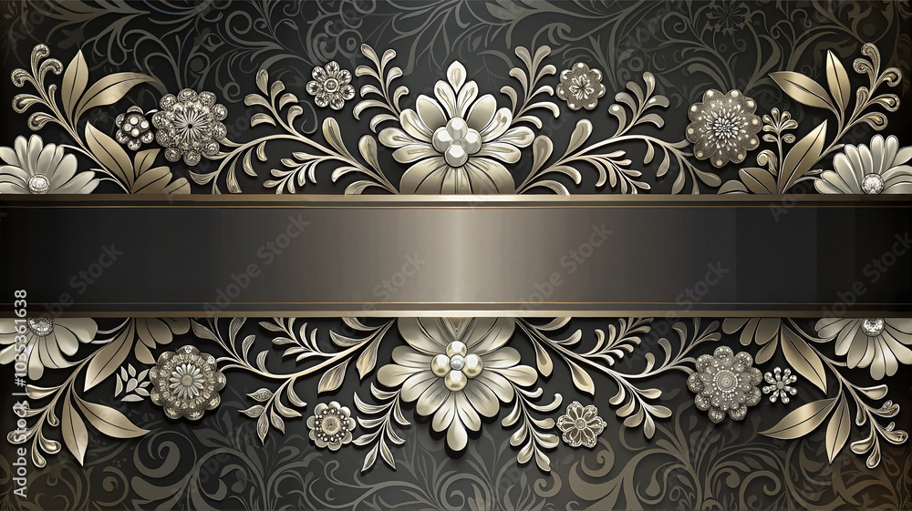 Gold floral border on dark background with silver accents Gold floral border on dark background with silver accents