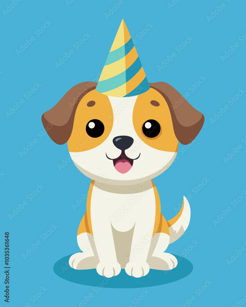 Fototapeta premium Puppy wearing party hat celebration mammal animal. 