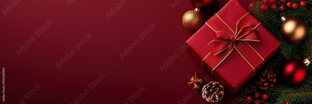 Festive Gift Box Surrounded by Holiday Decor Festive Gift Box Surrounded by Holiday Decor