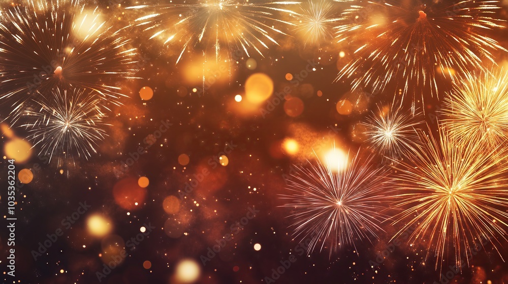 Golden fireworks exploding in night sky for new year's eve celebration Golden fireworks exploding in night sky for new year's eve celebration