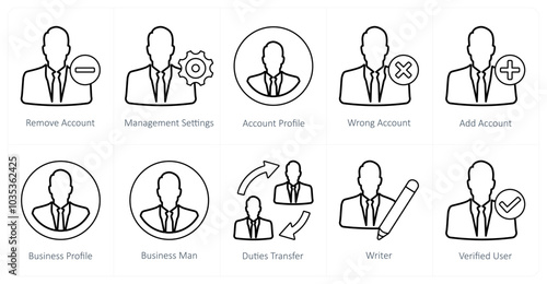 A set of 10 mix icons as remove account, management settings, account profile