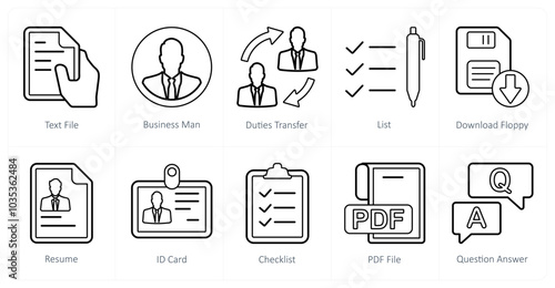 A set of 10 mix icons as text file, businessman, duties transfer