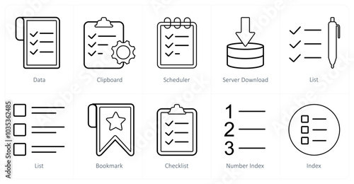 A set of 10 mix icons as data, clipboard, scheduler