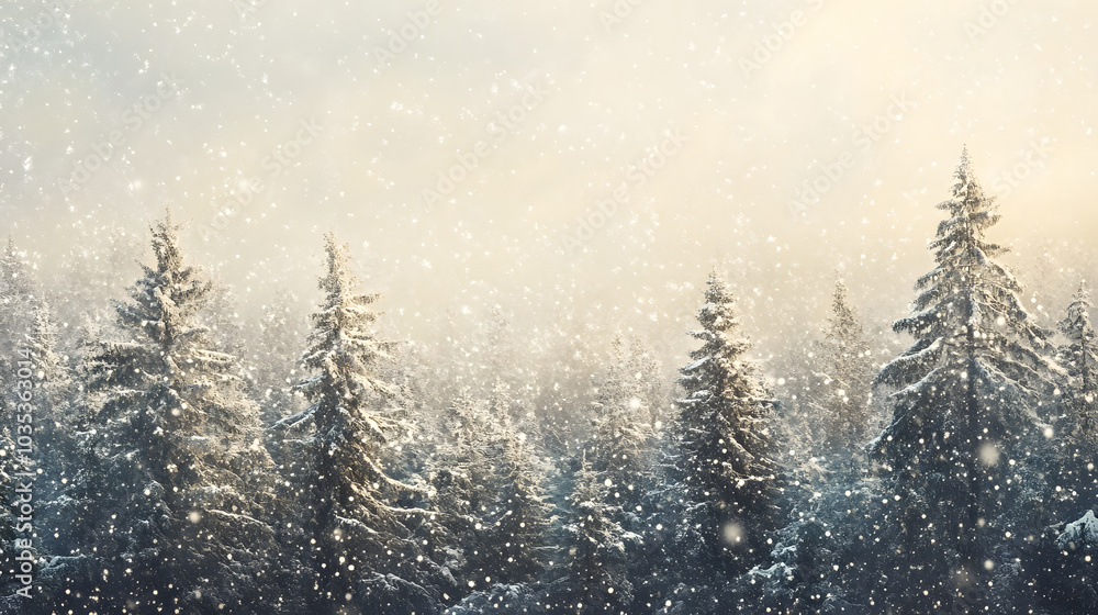 Snowy pine forest in gentle daylight Snowy pine forest in gentle daylight