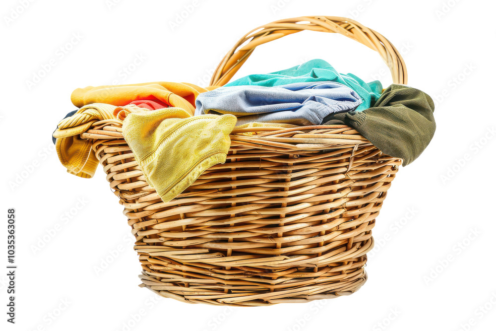 Obraz premium A Laundry Basket Overflowing with Clean Clothes Ready for Folding and Organizing, Perfect for Blogs about Domestic Chores and Home Cleaning Routines